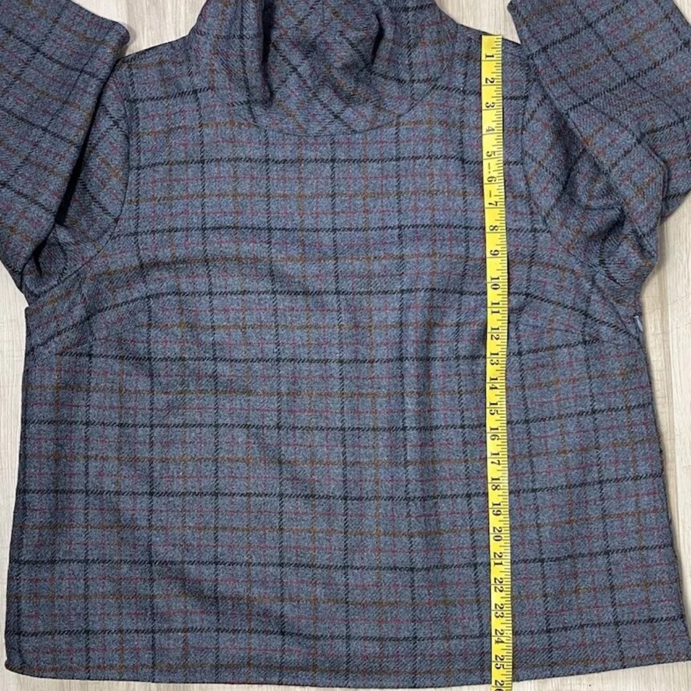 Plaid Funnel Neck Women’s Top in Slate Blue - Picture 4 of 5